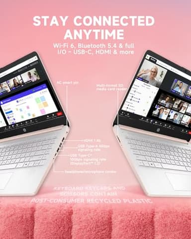 HP 14 Inch Student Business Laptop - Intel N150 | Elegant Pale Rose Gold | Lightweight, AI Copilot Key | 16GB RAM | 384GB Storage(128GB UFS+256GB MSD) | 1 Year Office 365 | Win 11 Pro,w/Accessory - Image 7