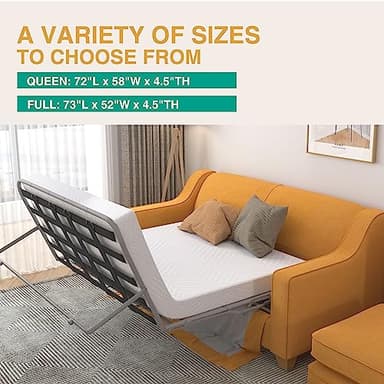 Dyonery 4.5 Inch Memory Foam Mattress Replacement with Fiberglass-Free Fabric and Washable Cover for Sleeper Sofa and Couch Beds, Full Size, White - Image 3