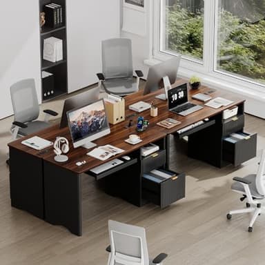 Bestier Computer Desk with Keyboard Tray, 55 inch Office Desk with Power Outlet, Modern Home Office Desk with File Drawer (Walnut with Black, 55" W with Single-Sided Drawers) - Image 5