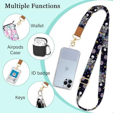 Piefly Phone Lanyard Crossbody Strap, Skeleton Flower Cell Phone Lanyards for Around the Neck Wristlet Shoulder, Funny Skull Gothic Wrist Strap Adjustable Accessories Travel Essentials - Image 4