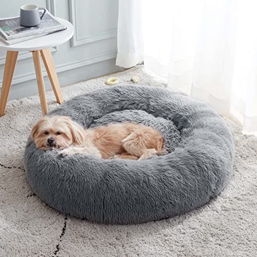WESTERN HOME WH Calming Dog & Cat Bed, Anti-Anxiety Donut Cuddler Warming Cozy Soft Round Bed, Fluffy Faux Fur Plush Cushion Bed for Small Medium Dogs and Cats (20"/24"/27"/30") - Image 1