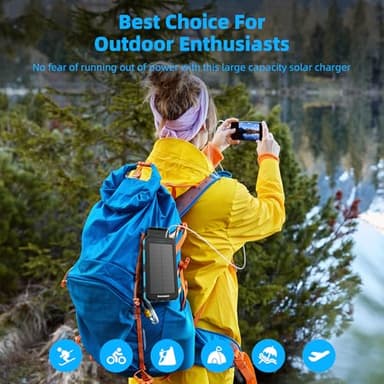 Durecopow Solar Charger Power Bank 20,000mAh, Portable Charger, 4 Cables 3 Ports Fast Charging External Battery Pack with USB C for Cell Phones, Solar Panel Charger with Dual Flashlight for Camping - Image 7