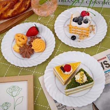 U-QE 100 Pieces White Plastic Plates - 6 Inch White Disposable Plates - Washable & Reusable - Premium Hard Dessert Plates - Party Supplies for Birthdays, Celebrations, Travel, Wedding,Party and Events - Image 6