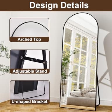 WISSMIELS 65" x 24"Arched Full Length Mirror - Wall Mounted Floor Mirror- Aluminum Alloy Frame Full Body Mirror for Bathroom Living Room Bedroom and Entryway Black - Image 6