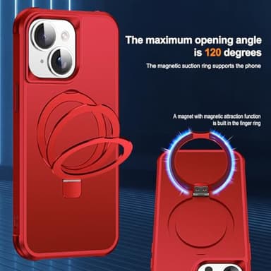 SKYLMW Compatible with iPhone 15 Case with Invisible Magnetic O-Ring Stand Military-Grade Case for iPhone 15 6.1" [Compatible with Mag-Safe][Great Grip Feeling], Red - Image 9