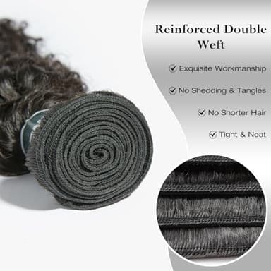 ASHINE Human Hair Bundles Deep Curly Water Wave, Unprocessed Cambodian Raw Hair 14 16 18 Inch, Flip Over Quick Weave Wet and Wave Bundles for Women Natural Black - Image 3