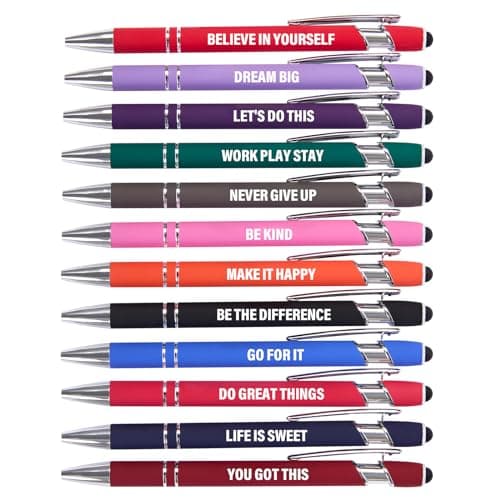 Actsun Funny Pens - 12 Pack Fine Point Smooth Writing Pens with Inspirational Tips, Black Ink, Touch Stylus Screens, Motivational Gift for Office & Desk Accessories - Image 1