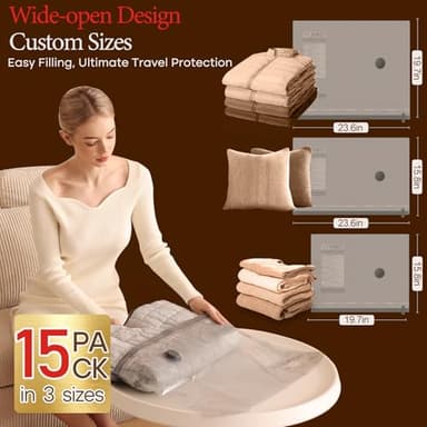 Vacbird Vacuum Bags for Travel with Rechargeable air Pump, 15 Pack Carry-on Size Compression Packing Bags for Luggage and Suitcase, Space Saver for Clothes and Clothing Travel - Image 3