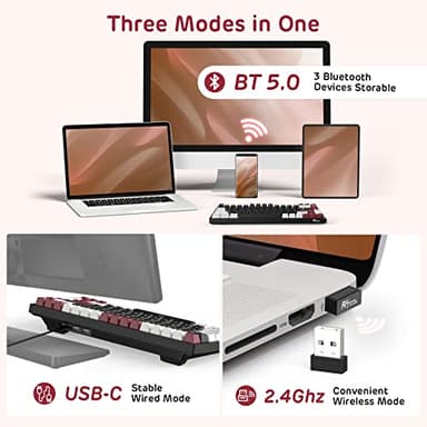 RK ROYAL KLUDGE RK84 RGB Limited Ed, 75% Triple Mode BT5.0/2.4G/USB-C Hot Swappable Mechanical Keyboard, 84 Keys Wireless Gaming Keyboard, RK Yellow Switch, Americano Black - Image 4