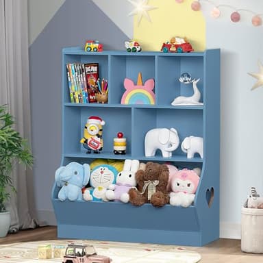 Lerliuo Kids Storage Organizer, 3 Tier Children Bookcase and Bookshelf, Toddler 6 Cubby Cabinet, Wood Book Shelf for Playroom, Bedroom, Living Room, Nursery, School 39.17'' H(Blue) - Image 6