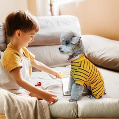 TONY HOBY Dog Pajamas, Thermal Dog Jumpsuit, 4 Legged Pajamas with Stripes for Small Medium Dogs (Yellow,XS) - Image 5