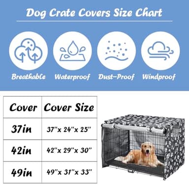 Dog Crate Cover 49 inch - Double Door, Dog Kennel Indoor, Waterproof Dog Kennel Cover with Air Vent Window, for Indoor/Outdoor Most Wire Dog Crate(Grey) - Image 6