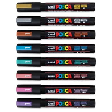 posca Markers Set, 8 Medium Paint Markers 5M, Metallic Tones – Gold, Silver, Bronze, Blue, Green, Red, Pink, Violet - Image 6