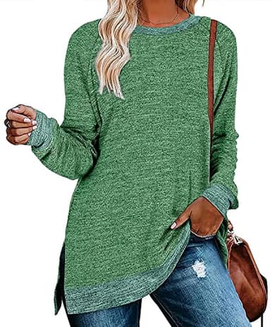 WELINCO Women's Long Sleeve Sweatshirts Color Block Crewneck Sweaters Tunic Tops(Green XX-Large) - Image 1