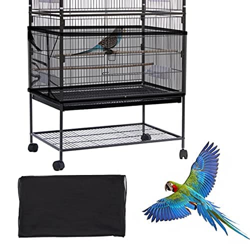 Daoeny Large Bird Cage Cover, Bird Cage Seed Catcher, Adjustable Soft Airy Nylon Mesh Net, Birdcage Cover Skirt Seed Guard for Parrot Parakeet Macaw African Round Square Cages (Black) - Image 1