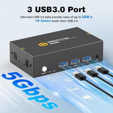 8K HDMI KVM Switch 2 Monitors 2 Computers,8K@60HZ USB3.0 Dual Monitors KVM Switches for 2 PC/Laptops Share Mouse Keyboard and 2 Screens,with 2 USB Cables/Controller,EDID Adapative,Plug&Play - Image 3