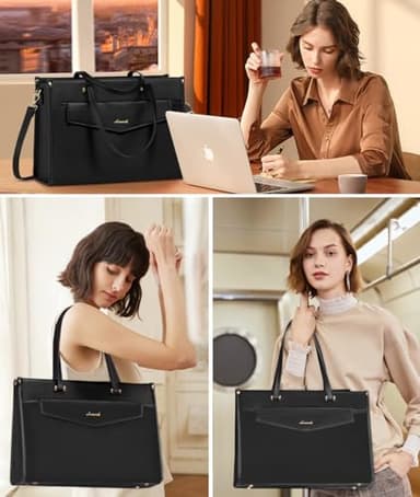 LOVEVOOK Laptop Bag for Women, 17.3'' Laptop Tote Purse 2-in-1 Professional Work Bag Business Briefcase with Clutch Purse, Waterproof Leather Computer Handbag for Teacher Office Travel - Image 6