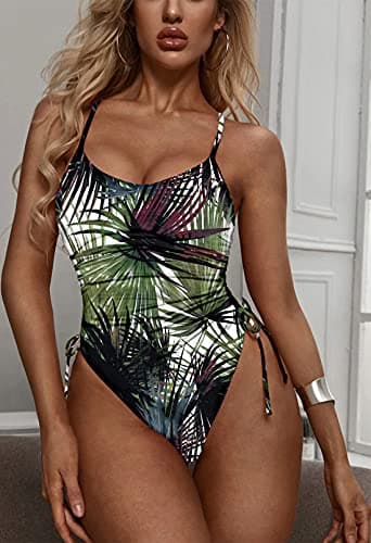 Viottiset Women's One Piece Swimsuit Tummy Control Monokini High Cut Bathing Suit Dark Green Large - Image 5