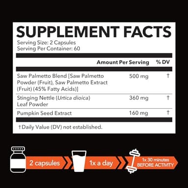 Saw Palmetto Supplement with Stinging Nettle and Pumpkin Seed Extract - Advanced 3X Formula - DHT Blocker Urinary Health and Prostate Support for Mens Health - Vegan, Non-GMO Capsules - 2 Month Supply - Image 2