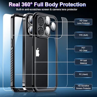 2025 New for iPhone 14 Pro Max Case Waterproof,[Glass Camera Protector & Built-in Screen Protector] [Full Body Shockproof] [IP68 Underwater][Dustproof][Dropproof] Phone Case for iPhone 14 Pro Max 6.7" - Image 5