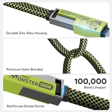 XCOOL 4-in-1 USB-C Cable (6ft), 100W USB-C Charger Cable with Hook-and-Loop Fastener and Cable Management, USB-C Cable/Fast Charging for MacBook, iPad, iPhone, Samsung, Green - Image 5