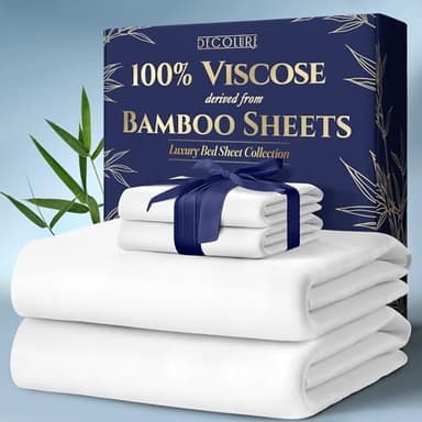 DECOLURE 100% Viscose Derived from Bamboo Sheets Queen Size 4pcs - Ultra Soft & Luxuriously Cooling, 17" Deep Pocket, Double Stitching, Perfect for Hot Sleepers - Queen Bed Sheets (White) - Image 1