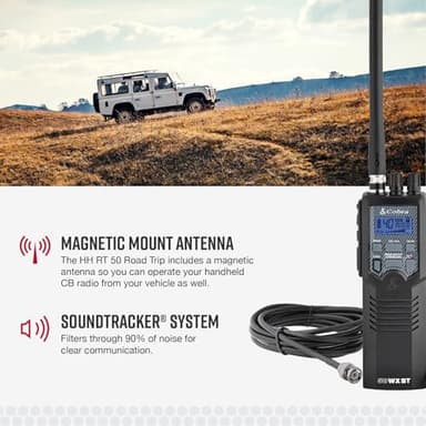 Cobra HHRT50 Road Trip CB Radio - 2-Way Handheld Emergency Radio with Access to Full 40 Channels & NOAA Alerts, Rooftop Magnet Mount Antenna and Omni-Directional Microphone, Black, 6.3" x 2" x 1.75" - Image 3