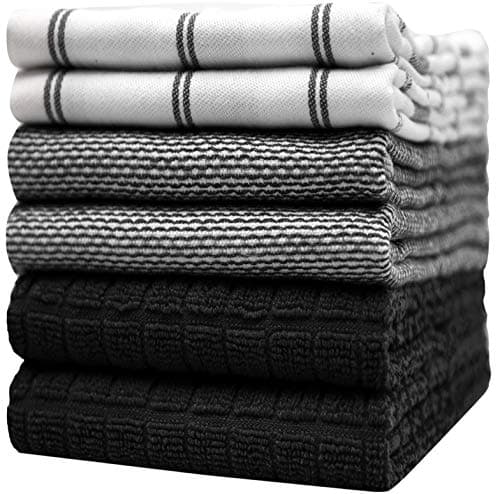 Premium Kitchen Towels (20”x 28”, 6 Pack) | Large Cotton Hand Towels | Flat & Terry Dish Towels | Highly Absorbent Tea Towels Set with Hanging Loop | Black Check - Image 1
