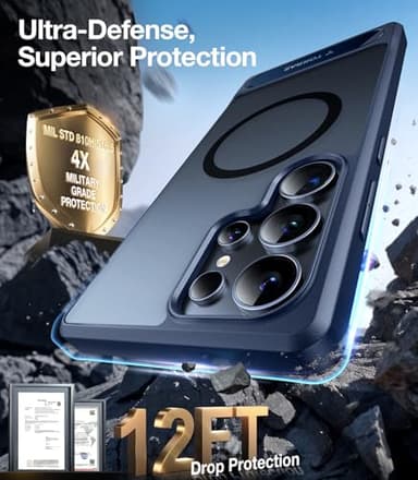 TORRAS Strong Magnetic & Seamless Stand for Samsung Galaxy S25 Ultra Case, Fit for MagSafe, Mil-Grade Drop Protection, Kickstand for Samsung Galaxy S25 Ultra Case, Translucent Back/Blue Edge - Image 5