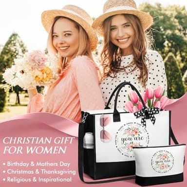 Christian Gifts for Women - Faith, Inspirational Religious Gifts for Mothers Day & Birthday - Canvas Tote Bag & Makeup Bag - Image 3