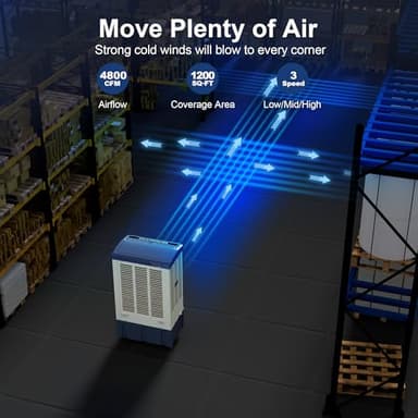 Uthfy 41" Swamp Cooler, 4800 CFM Evaporative Air Cooler with 10.6 Gallon Water Tank, Portable Outdoor Air Conditioner with 3 Ice Pack, 110° Oscillation, 3 Speed for Garage, Yard, Commercial Use - Image 2