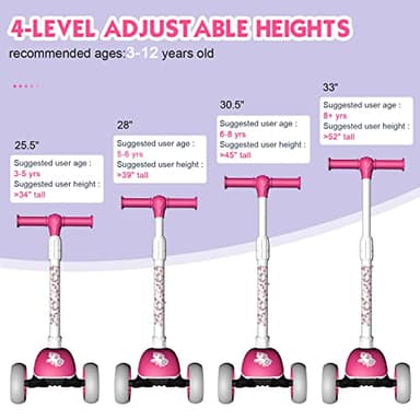 Toddler Scooters for Kids 3-5/5-7/8-12 Years Old, Girl's Foldable 3 Wheel Scooter for Kids Ages 6-12 with Adjustable Heights and Light Up LED Wheels - Image 3