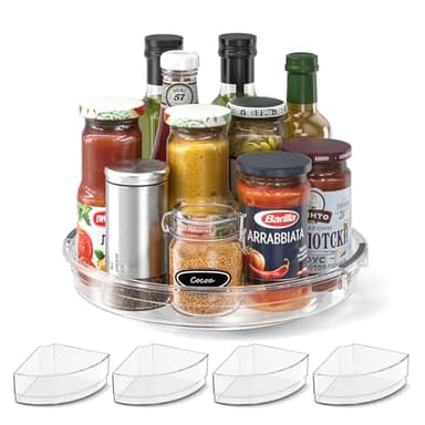 LAMU Lazy Susan Organizer Turntable for Cabinet with 4 Removable Dividers Bins, Rotating Organizer for Medicine Cabinet, Kitchen, Countertop, Pantry, Fridge, Bathroom Counter, 10.6 inch, Clear - Image 9