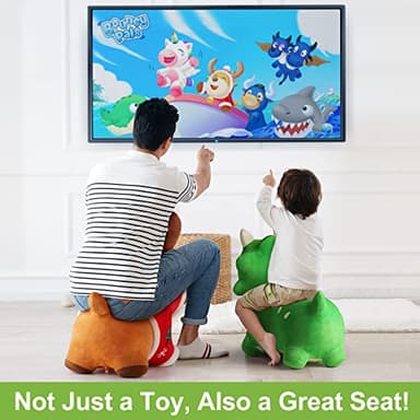 iPlay, iLearn Bouncy Pals Dinosaur Hopper Toy 2 Year Old Boy, Toddler Plush Bounce Animals, Ride on Bouncing Triceratops for Kids, Outdoor Hopping Horse Bouncer, Cool Birthday Gifts 3 4 5 6 Yr Girls - Image 6