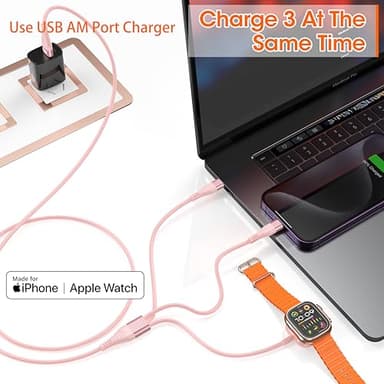 Apple Watch Charger Multi Charging Cable 6FT, Nylon Braided USB AM Port to Lightning Type C USB C Cord iWatch Magnetic Wireless Charger 3 in 1 Charging Wire for Apple iPhone Android Phone and iWatch - Image 3