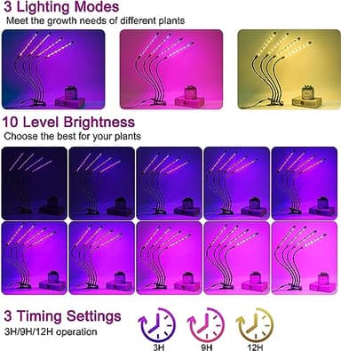 LEOTER Grow Light for Indoor Plants - Upgraded Version 80 LED Lamps with Full Spectrum & Red Blue Spectrum, 3/9/12H Timer, 10 Dimmable Level, Adjustable Gooseneck,3 Switch Modes - Image 6
