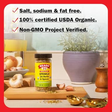 Bragg Organic Sprinkle Seasoning with 24 Herbs and Spices - 1.5 oz - Salt-Free Seasoning Blend - Perfect for Vegetables, Meats, and Salads - Image 3