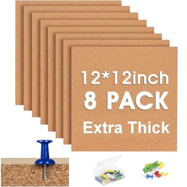 Square Cork Bulletin Board Tiles - SVOPY 8Pack Extra Thick 12x12 Inches Cork Board Tiles for Wall for Home Office Decor, Cork Sheet,School Message Board and Decorative Display Boards - Image 1