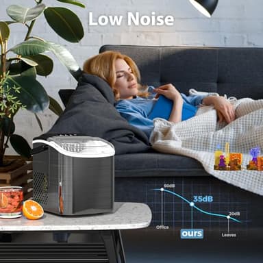 WAA Ice Makers Countertop, Portable Ice Maker Machine with Handle, Self-Cleaning with Basket and Scoop, 9 Bullet Ice Cubes in 6 Mins, 26lbs in 24Hrs for Home, Kitchen, Bar(Stainless Steel, Black) - Image 5