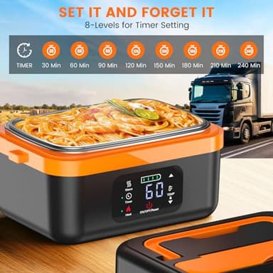 AERKINE Electric Lunch Box For Adults - Heated Lunch Box For Men Women Insulated & Self Heating, Battery Powered Food Warmers With Containers, Cordless Rechargeable Lunch box For Drivers(Orange) - Image 7