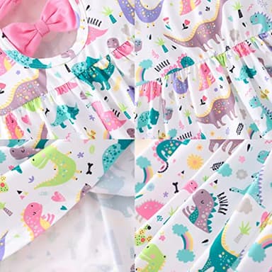 Popshion Girls' Dinosaur Dress - Toddler Sleeveless Summer Dress - White/1300 - 2-3T - Image 6