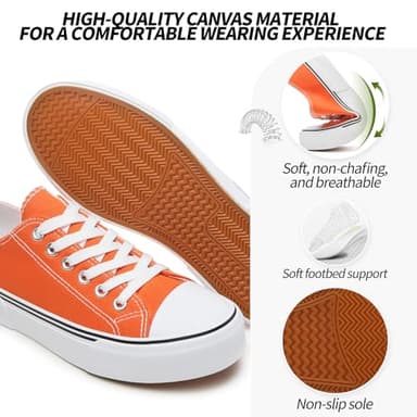 Adokoo Canvas Tennis Shoes for Women Low Top Casual White Black Sneakers for Women Lace Up Fashion Comfortable Walking Shoes (Orange,9.5) - Image 2