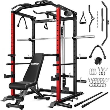Goimu C1-V4 Power Cage, 2000LBS Squat Rack with LAT Pulldown, Multi-Function Weight Cage Strength Training Machine, Workout Cage with More Attachments for Home Gym Garage (RD Home Gym Package) - Image 1
