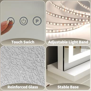 FENNIO 23" x 18" Vanity Mirror with Lights，LED Makeup Mirror，Hollywood Mirror with 3 Color Modes & Adjustable Brightness，Vanity Mirror Square White - Image 5