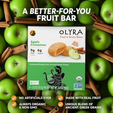 Olyra Apple Cinnamon - Organic Soft Baked Fruit Bars - High Fiber - Healthy Breakfast Snack with Real Fruit Filling - Healthy Snacks for Adults - Office & School Kids Snack - Pack of 12 - Image 3