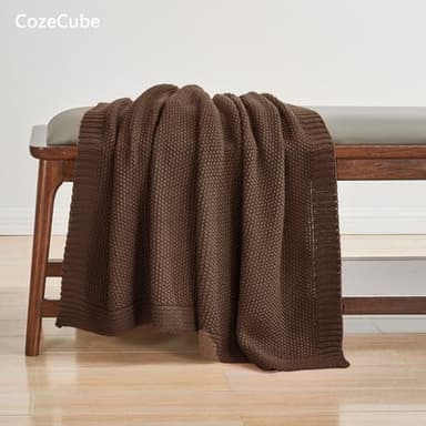 CozeCube Brown Throw Blanket for Couch, Soft Cozy Cable Knit Throw for Bed Sofa Living Room, Lightweight Warm Decorative Farmhouse Christmas Blanket, 50"x60", Dark Brown - Image 4