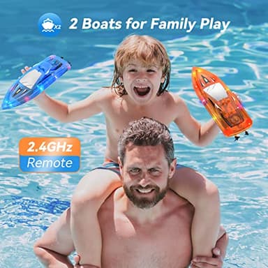 YEETFTC 2Pack LED Light RC Boat Remote Control Pool Water Toys for Kids Ages 8-12 Adults Lakes Bathtub Toy with Whole Body Waterproof,Low Battery Alarm,2.4Ghz,Control Range 50M,Rechargeable Battery - Image 5