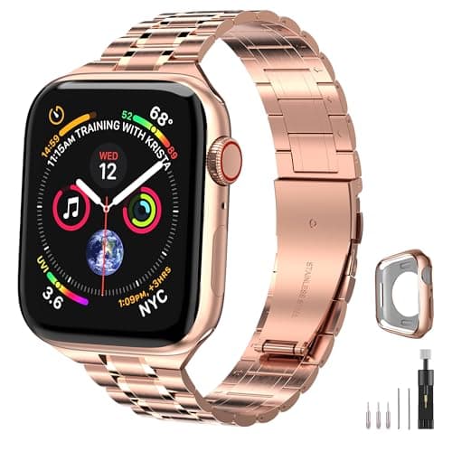 chuangshiji Compatible with Apple Watch Band 38mm 40mm 41mm Women Men, Metal for iWatch Band Series 9/8/7/6/5/4/3/2/1/SE (Rose Gold, 38mm/40mm/41mm)
