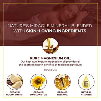 Seven Minerals, Natural Magnesium Cream for Pain Calm, Leg Cramps, Sleep & Muscle Soreness With Moisturizing Organic Cocoa Butter & Vitamin E - No Harmful Ingredients USA Made Safe for Kids (8 fl oz) - Image 3