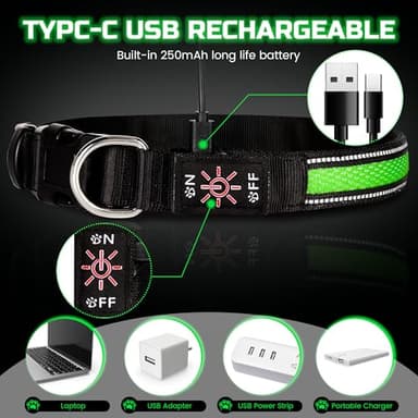 Light Up Dog Collar Rechargeable, LED Glow Collar in Dark with 3 Flash Mode for Outdoor Night Walking Visible Safe, Adjustable Waterproof Dog Light for Small Medium Large Breed, Green, M - Image 4